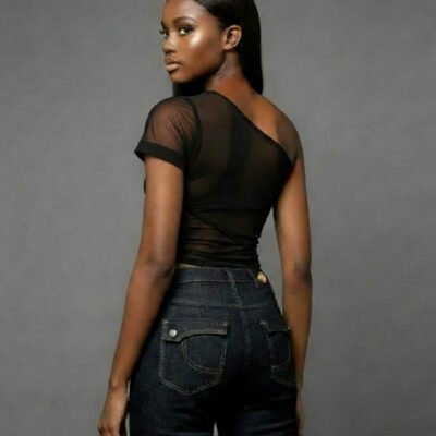 Alpha Crop | Floral Mesh Cut-Out Neck & Elbow Short Sleeve