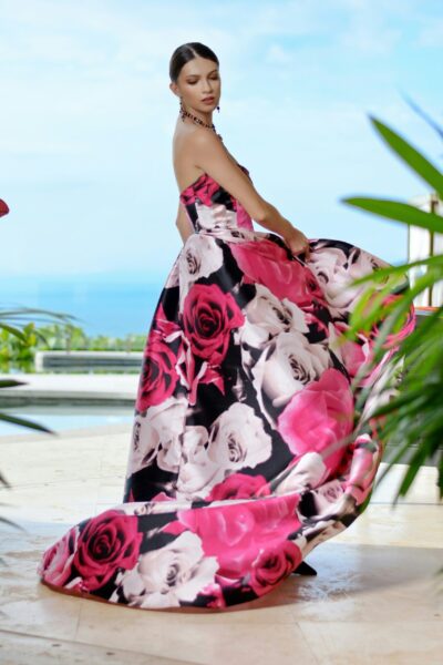 Crop Top | Floral Front Mesh Top Jersey Neck & Short Sleeve - Image 5
